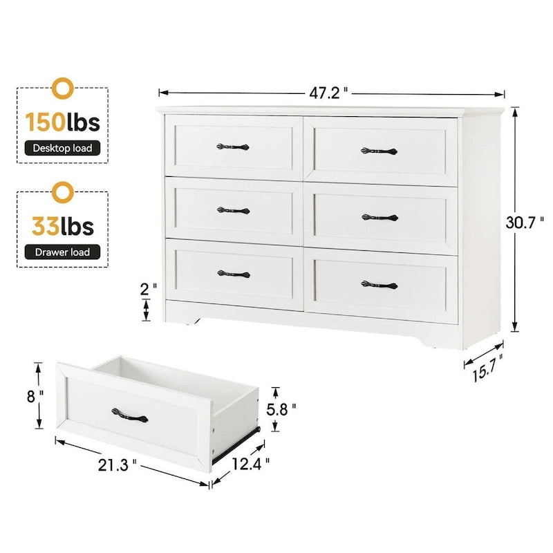 Rustic 6-Drawer Dresser with Wood Grain Finish and Anti-Tip Safety Device