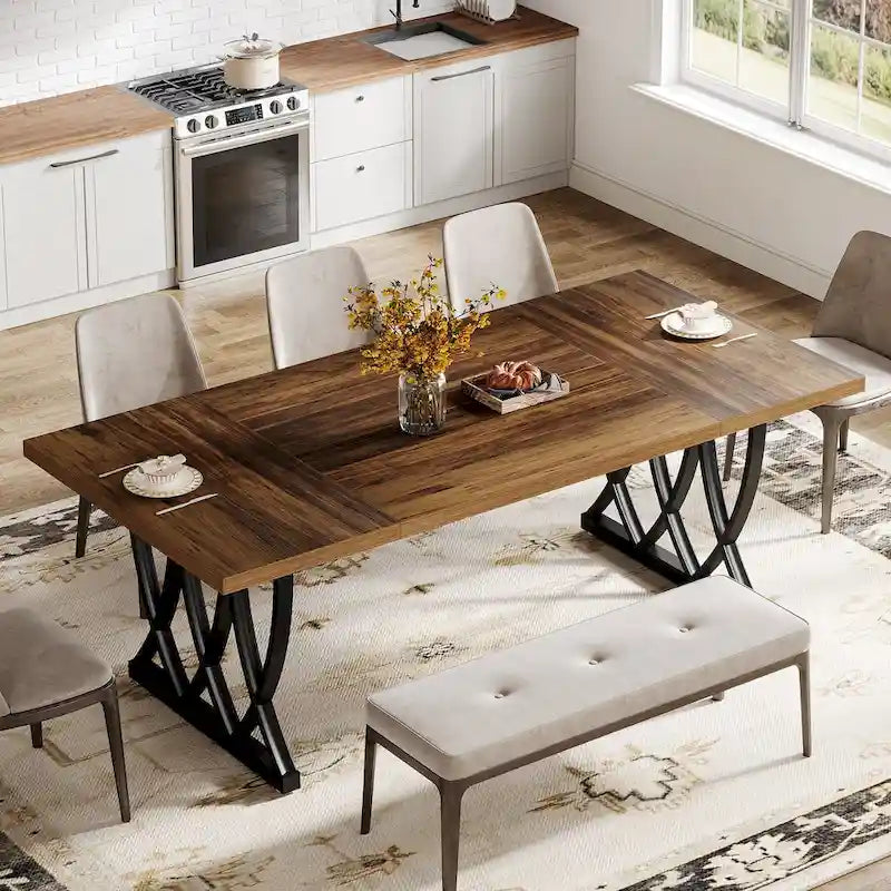 71-Inch Dining Table with Thick MDF Top and Curved Metal Legs