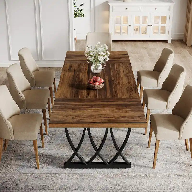 71-Inch Dining Table with Thick MDF Top and Curved Metal Legs