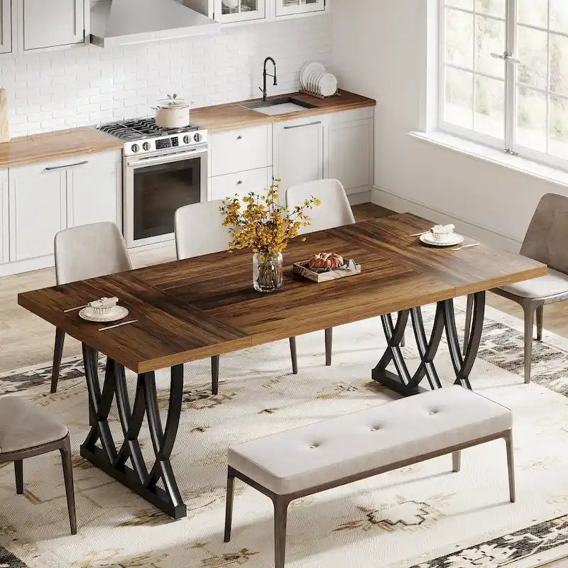 71-Inch Dining Table with Thick MDF Top and Curved Metal Legs