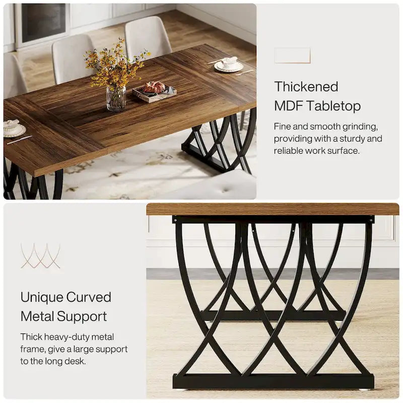 71-Inch Dining Table with Thick MDF Top and Curved Metal Legs