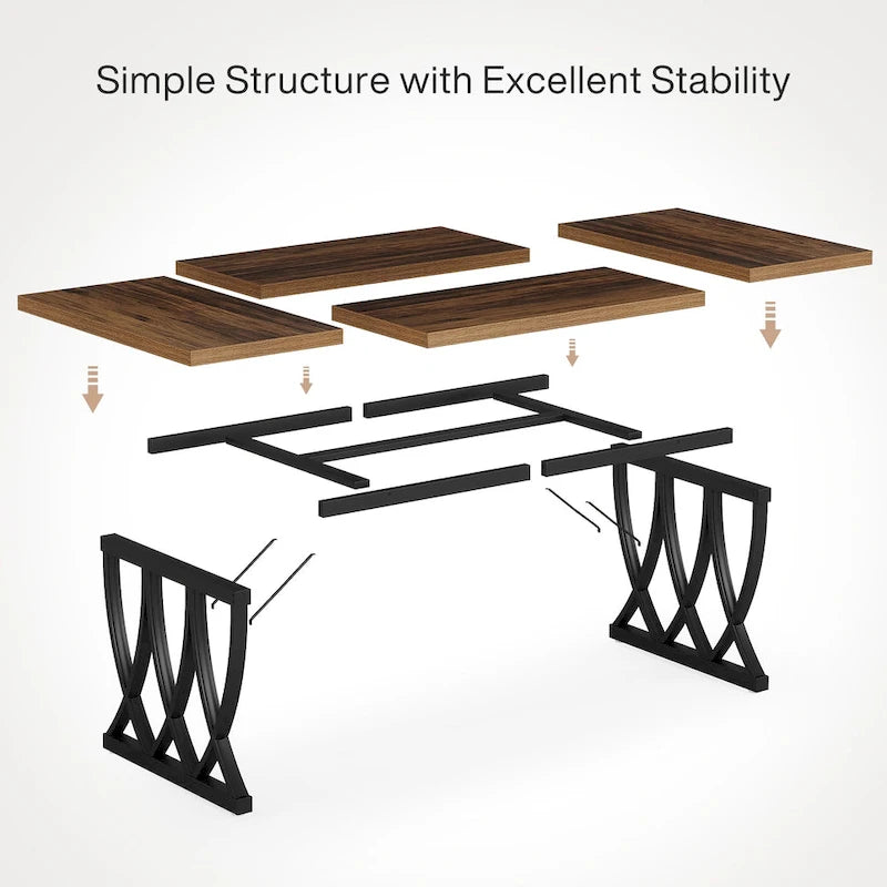 71-Inch Dining Table with Thick MDF Top and Curved Metal Legs