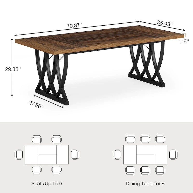 71-Inch Dining Table with Thick MDF Top and Curved Metal Legs