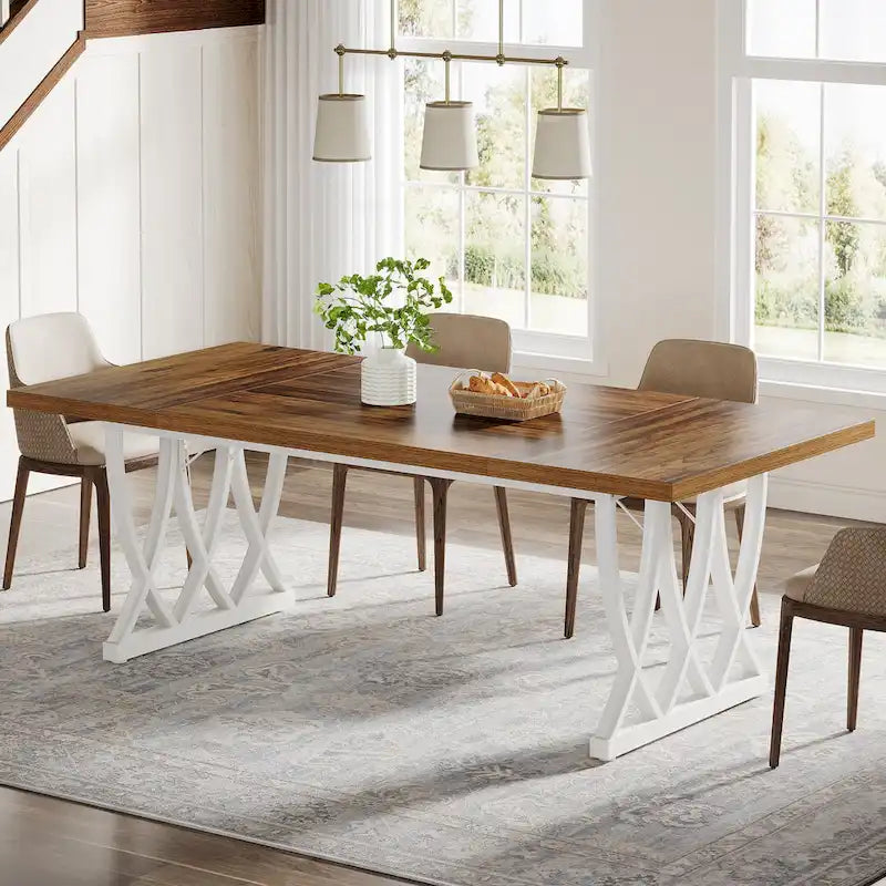 71-Inch Dining Table with Thick MDF Top and Curved Metal Legs