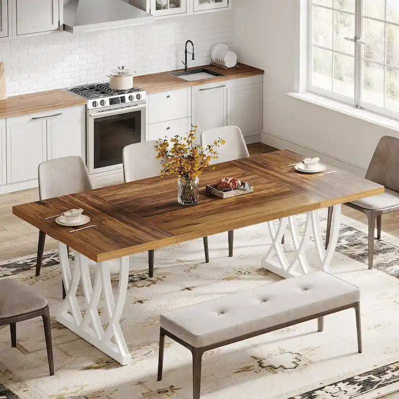 71-Inch Dining Table with Thick MDF Top and Curved Metal Legs