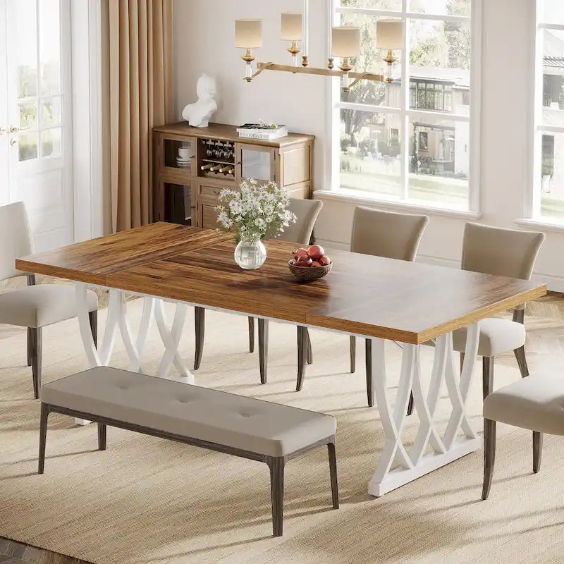 71-Inch Dining Table with Thick MDF Top and Curved Metal Legs