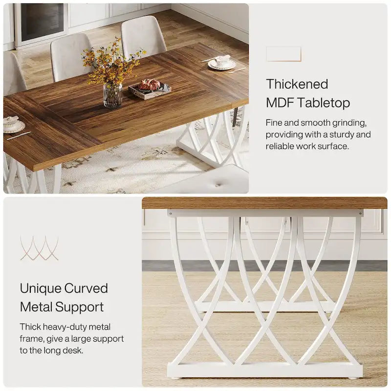 71-Inch Dining Table with Thick MDF Top and Curved Metal Legs