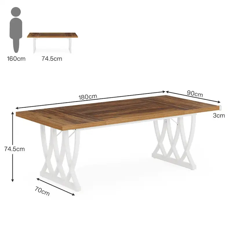 71-Inch Dining Table with Thick MDF Top and Curved Metal Legs